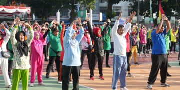 Semarak Sambut HUT RI Ke-79, Pemko Binjai Gelar Senam Bersama dan Turnamen Bola Voli