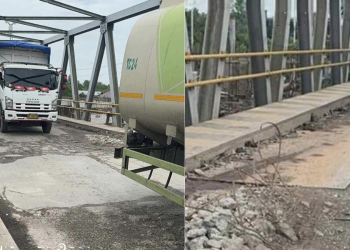 Kerusakan Jembatan Sungai Mesjid Bangsal Aceh Sei Sembilan Makin Parah