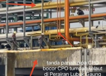 Loading – Unloading CPO di Lokasi Jetty Kawasan Industri Lubuk Gaung Tanpa Oil Boom Dibiarkan