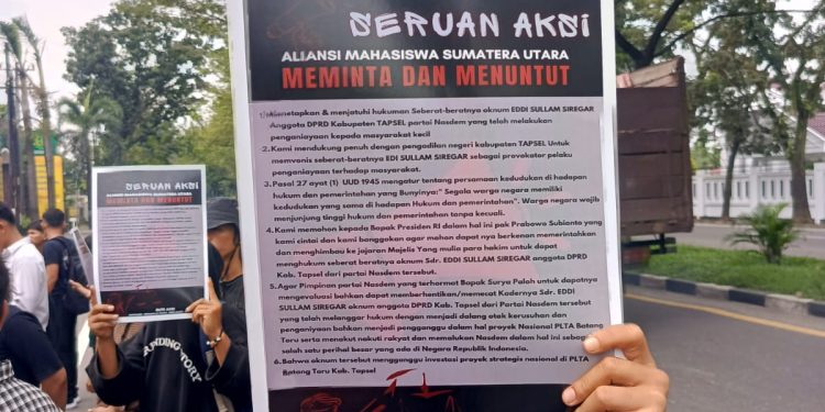 Aliansi Mahasiswa Sumut Desak Aparat Penegak Hukum Profesional Tangani Kasus Penganiayaan yang Libatkan Anggota DPRD Tapsel