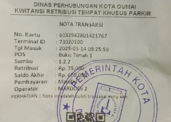 Perbedaan Karcis Dengan Kwitansi Retribusi Parkir Dishub Dumai Tanpa Mencantumkan No. Seri Pengeluaran dan Perda Dipertanyakan
