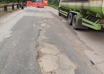 Ruas Jalan Nasional Desa Mamugo Tanah Putih Rohil Menuju Bukit Timah Mekarsari Dumai Selatan Rusak Parah